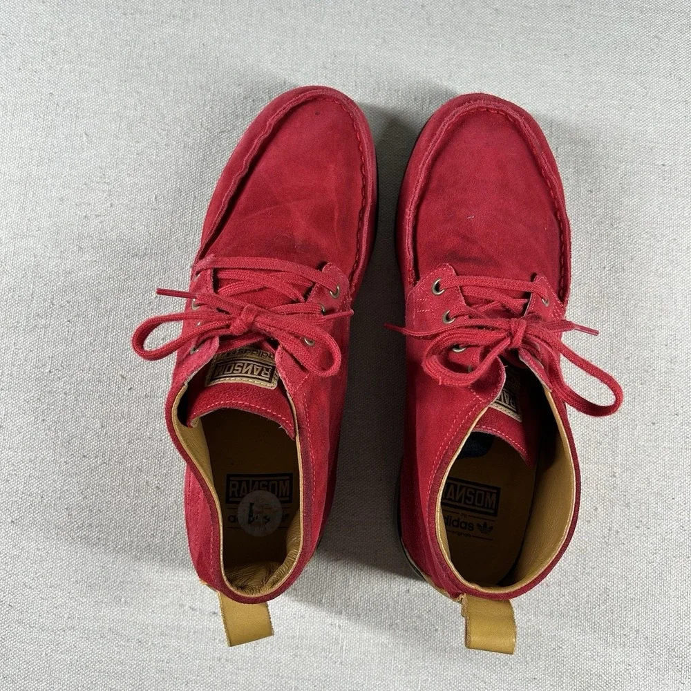 Adidas x Ransom Shoes Size 11 Mid Chukka Boots Red Suede Leather Never Ending
